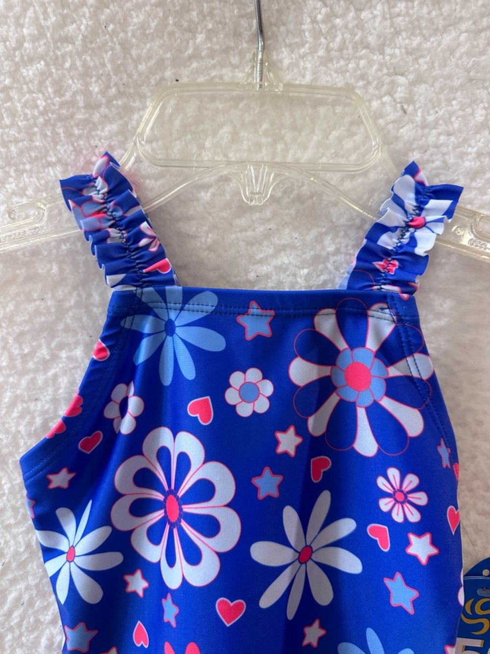 Kids Blue Floral One-Piece Swimsuit with Ruffle Straps - Picture 5 of 9